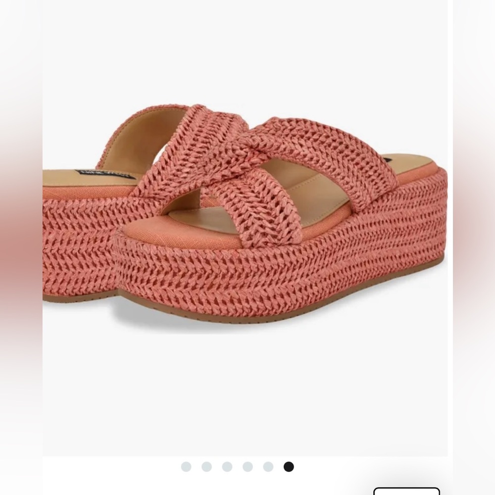 Nine West Cerry Platform sandal sz 9 orange raffia wedge platform summer beachy